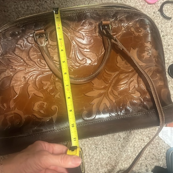 CIVICO 93 Made In Italy Leather Floral Embossed Dome Satchel Brown - Picture 4 of 6